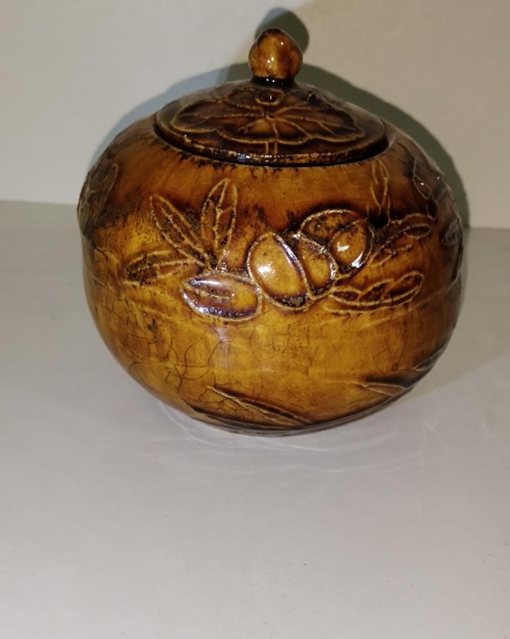 八十年代黃釉福壽圖帶蓋圍棋罐！